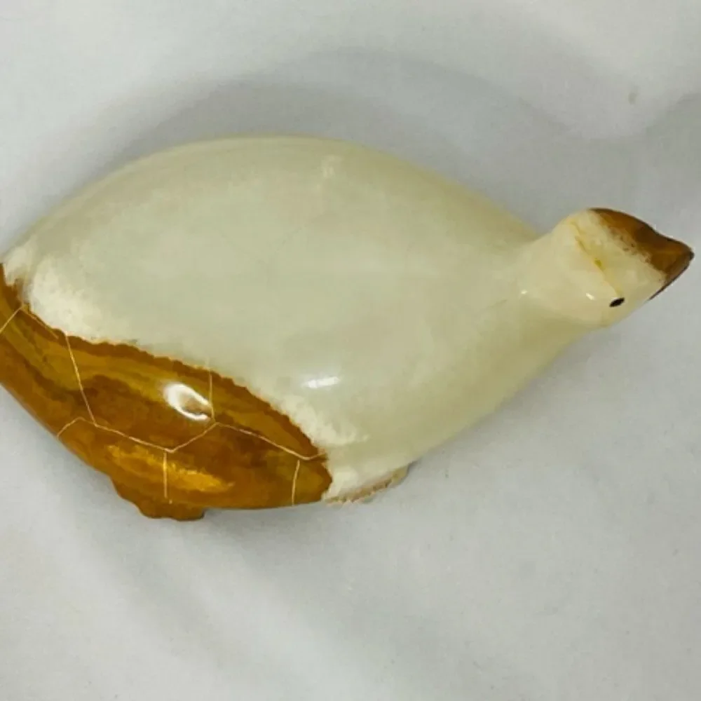 Onyx Tellez Hand Carved Stone Marble Turtle Tortoise Paperweight figurine VTG 6”